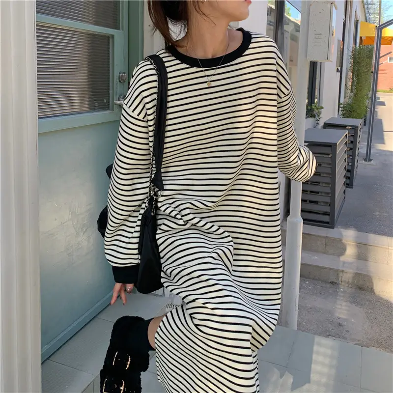 2025 Lazy Oversize Striped Fleece Lined Dress — feature 19