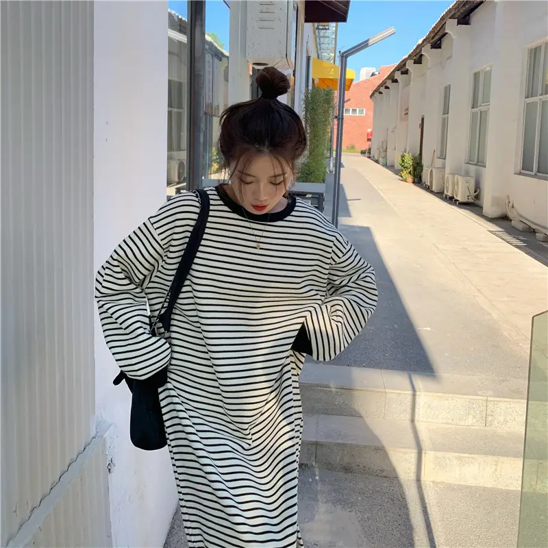 2025 Lazy Oversize Striped Fleece Lined Dress — feature 20