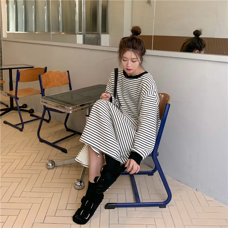 2025 Lazy Oversize Striped Fleece Lined Dress — feature 22