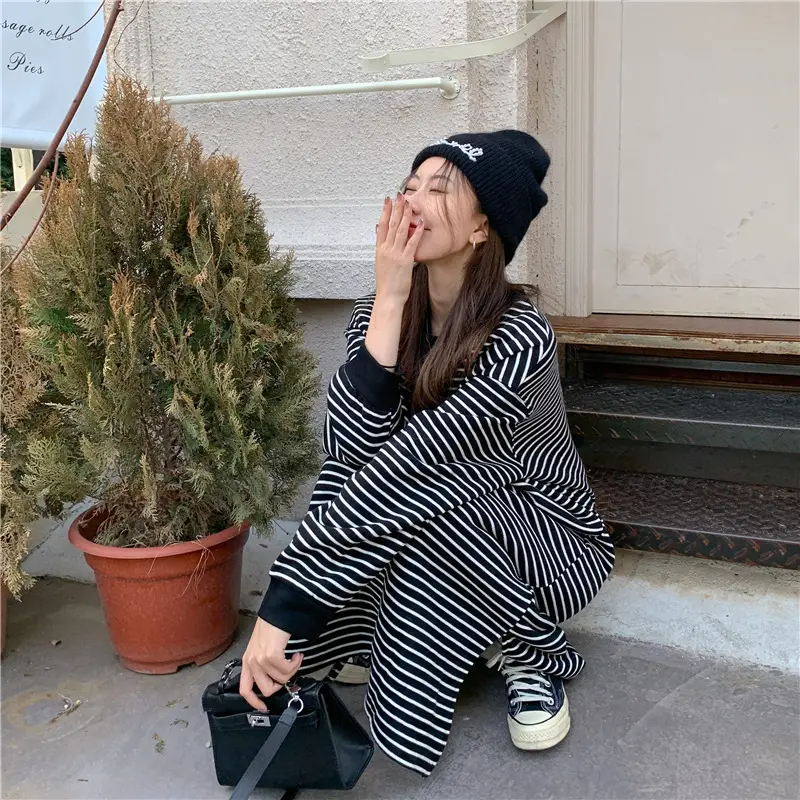 2025 Lazy Oversize Striped Fleece Lined Dress — feature 5