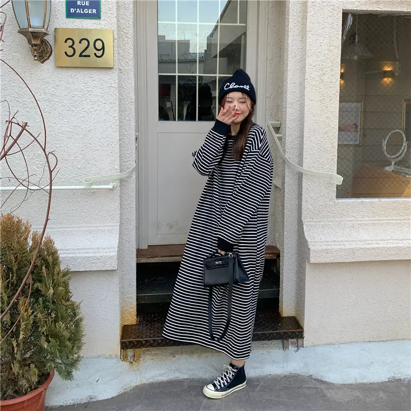 2025 Lazy Oversize Striped Fleece Lined Dress — feature 7