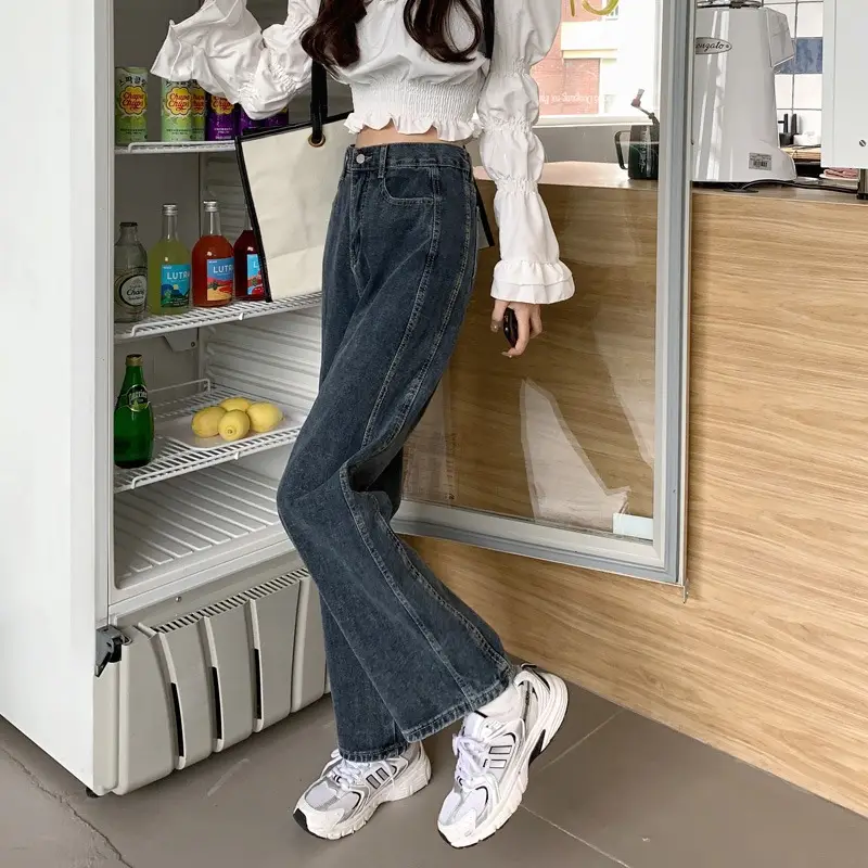 Women Retro Petite Jeans 2025 Slim Fit Wide Leg - Image 3