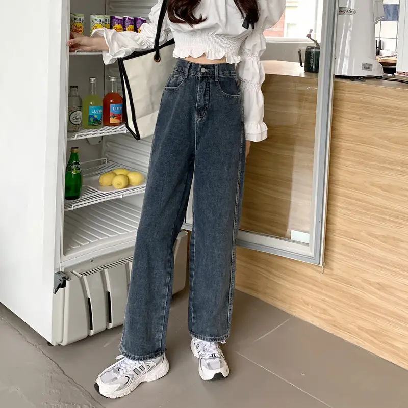Women Retro Petite Jeans 2025 Slim Fit Wide Leg - Image 4