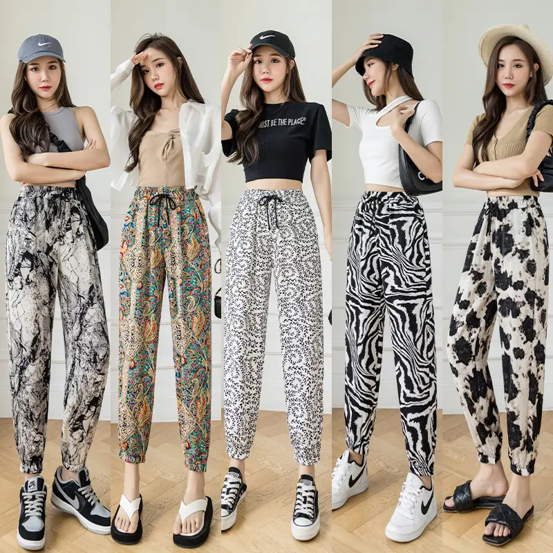 Women Ink Print Jogger Pants White Black Loose Fit - Image 19