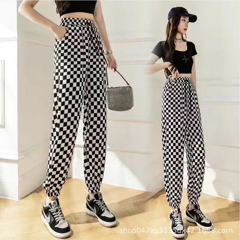 Women Ink Print Jogger Pants White Black Loose Fit - Image 11