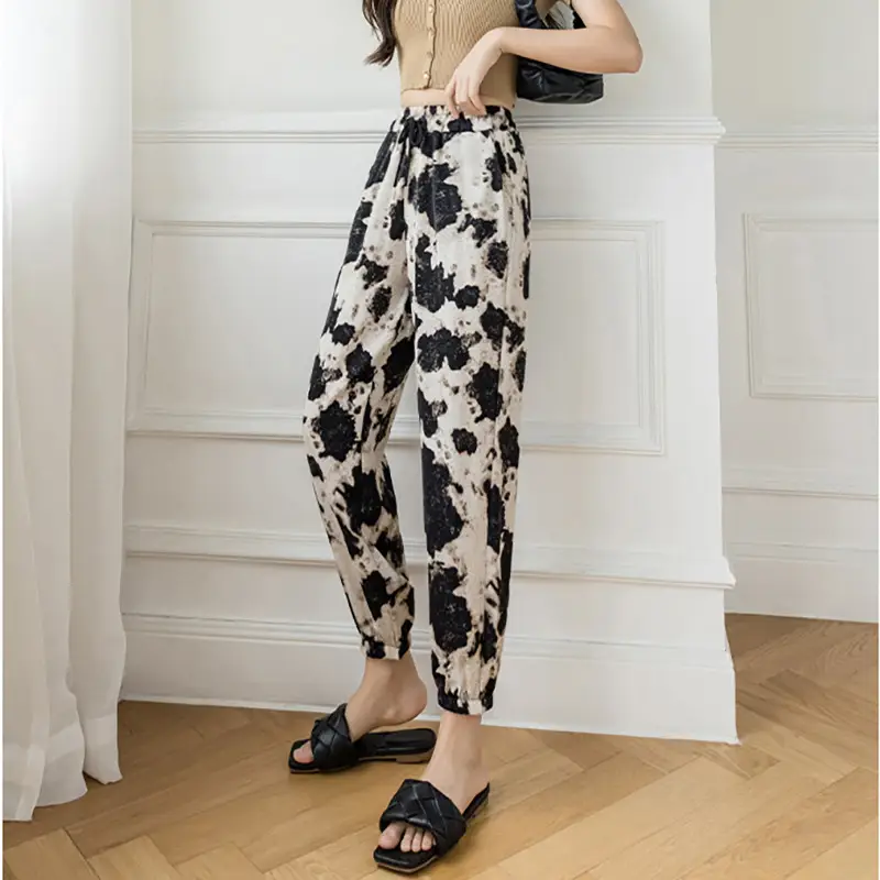 Women Ink Print Jogger Pants White Black Loose Fit - Image 2