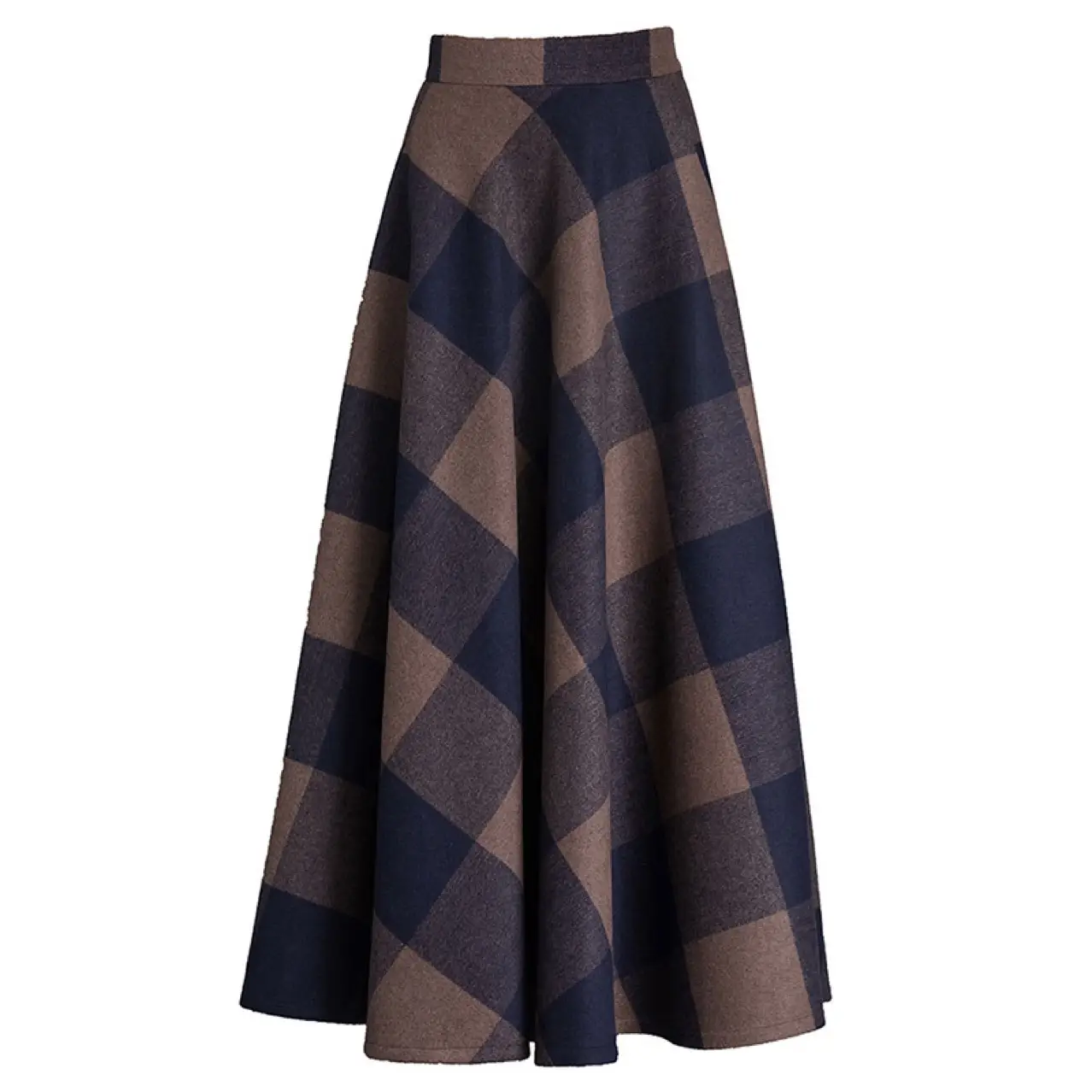 Women Woolen Long Swing Skirt Autumn Winter Printed High Waist - Image 7
