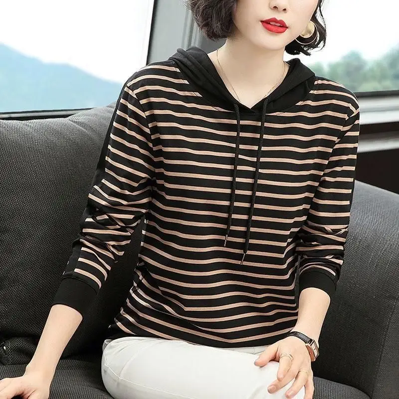 Women Cotton Striped Hoodie Spring Autumn Plus Size - Image 2