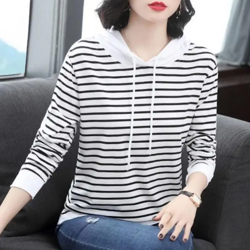 Women Cotton Striped Hoodie Spring Autumn Plus Size - Image 4