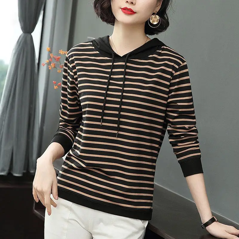 Women Cotton Striped Hoodie Spring Autumn Plus Size - Image 6