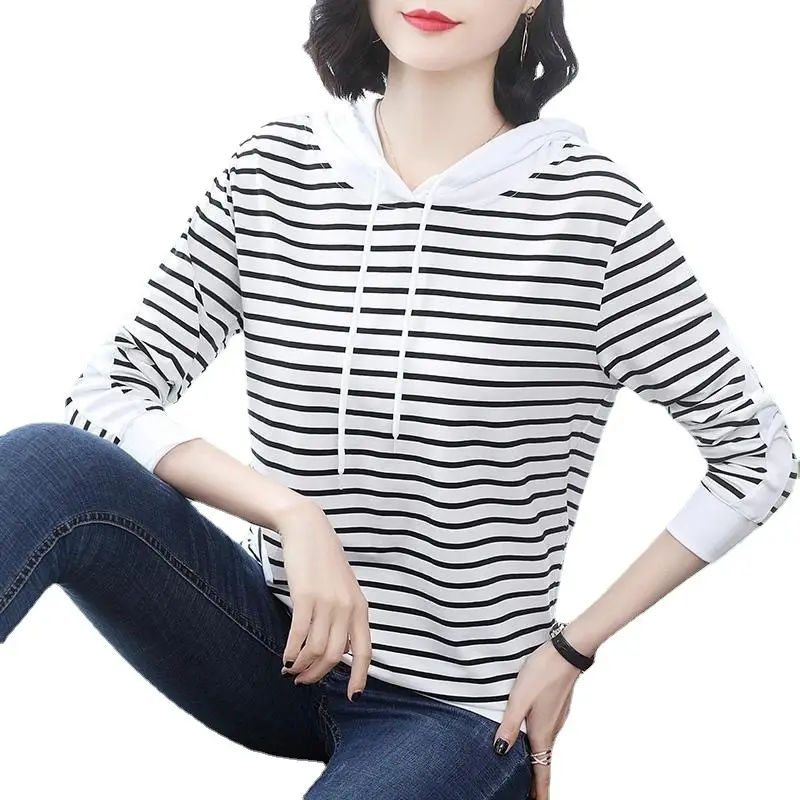 Women Cotton Striped Hoodie Spring Autumn Plus Size - Image 7