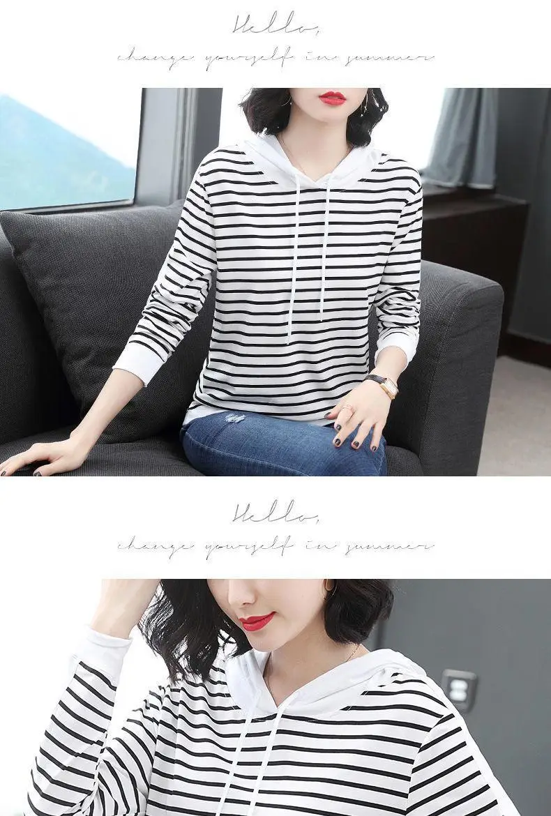 Women Cotton Striped Hoodie Spring Autumn Plus Size — feature 10