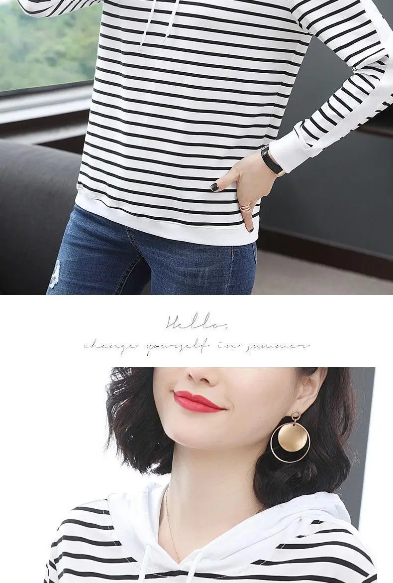 Women Cotton Striped Hoodie Spring Autumn Plus Size — feature 11