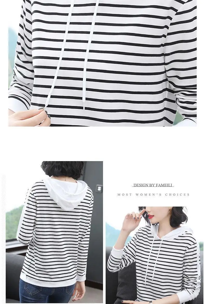 Women Cotton Striped Hoodie Spring Autumn Plus Size — feature 12