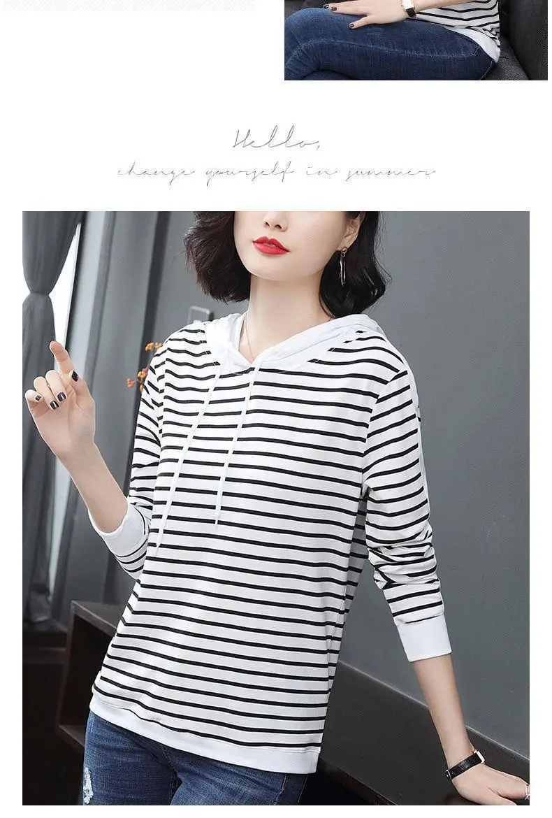 Women Cotton Striped Hoodie Spring Autumn Plus Size — feature 13