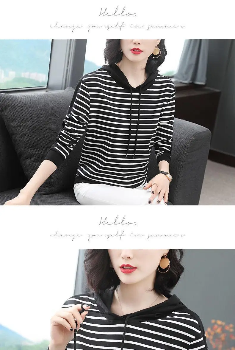 Women Cotton Striped Hoodie Spring Autumn Plus Size — feature 14