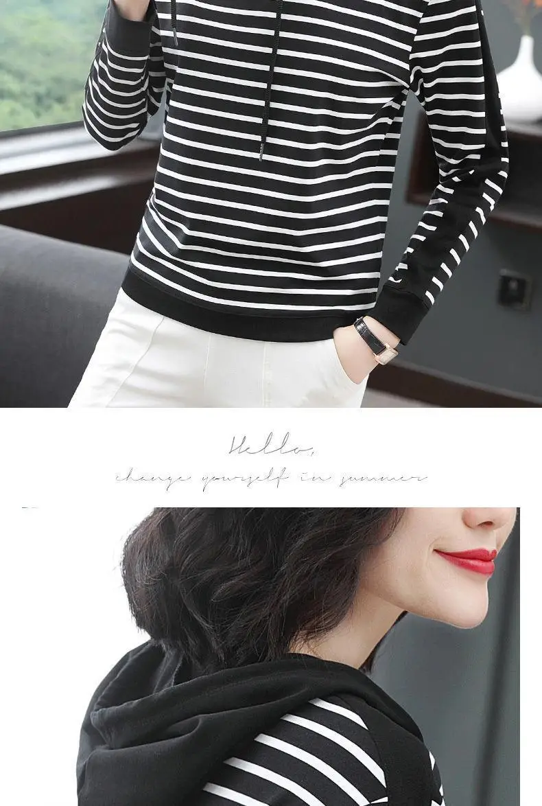 Women Cotton Striped Hoodie Spring Autumn Plus Size — feature 15