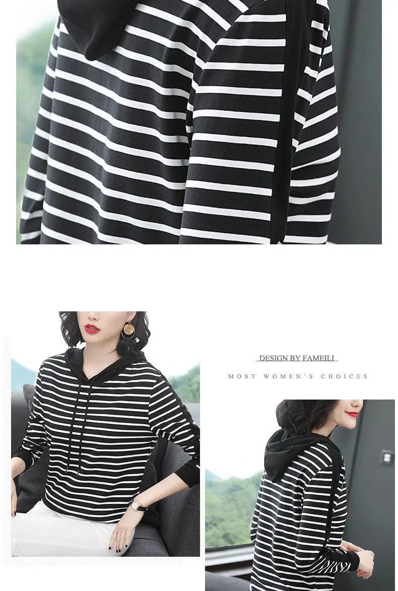Women Cotton Striped Hoodie Spring Autumn Plus Size — feature 16