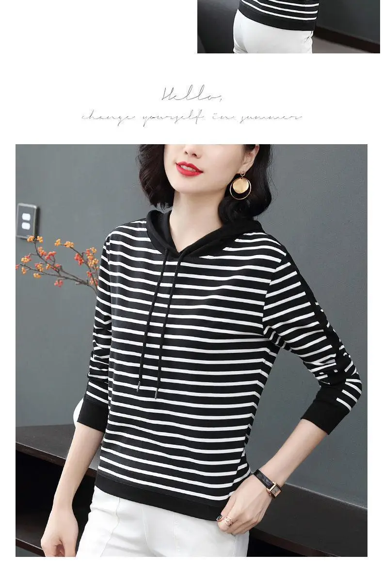 Women Cotton Striped Hoodie Spring Autumn Plus Size — feature 17