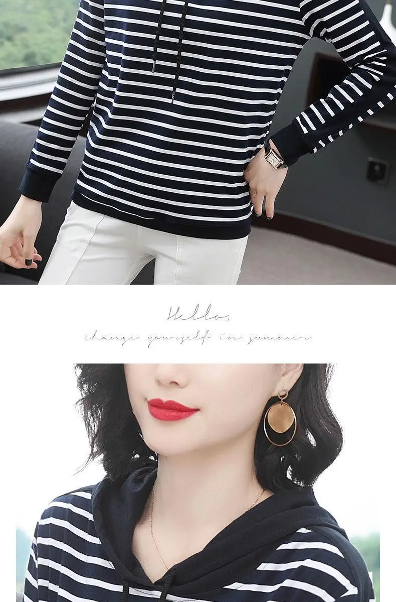 Women Cotton Striped Hoodie Spring Autumn Plus Size — feature 7