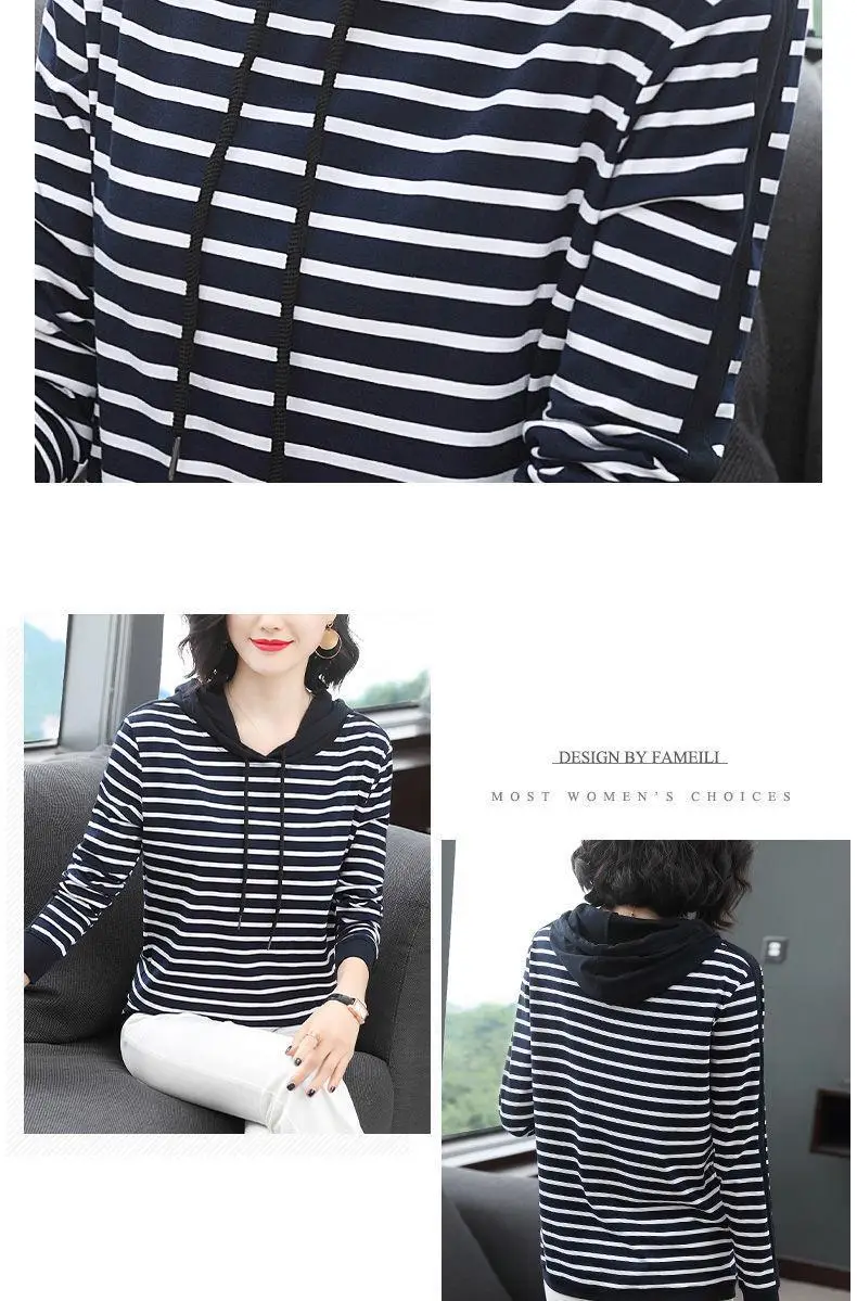 Women Cotton Striped Hoodie Spring Autumn Plus Size — feature 8