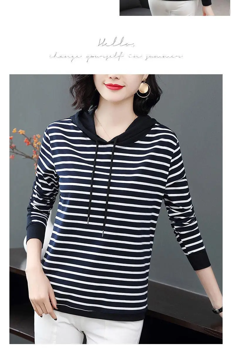 Women Cotton Striped Hoodie Spring Autumn Plus Size — feature 9