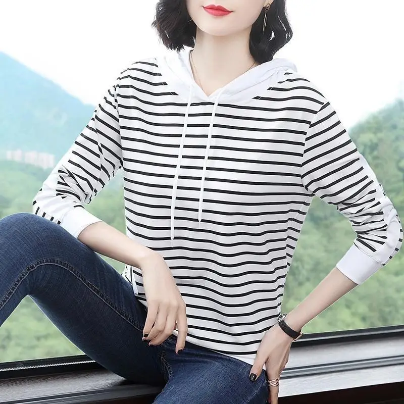 Women Cotton Striped Hoodie Spring Autumn Plus Size - Image 3