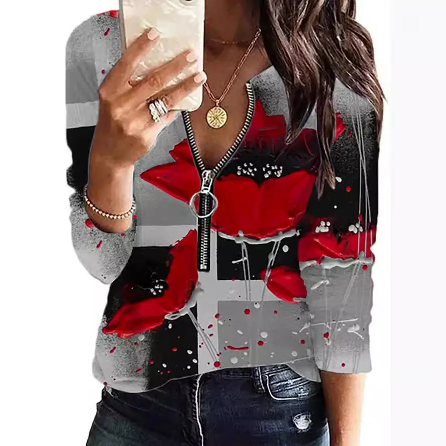 Black Sparkly V-Neck Long Sleeve T-Shirt for Women - Image 6