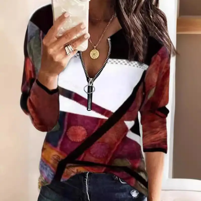 Black Sparkly V-Neck Long Sleeve T-Shirt for Women - Image 8