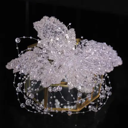 Korean Bride Hair Comb Headdress with Heavy Sequins Beaded Emboss - Image 6