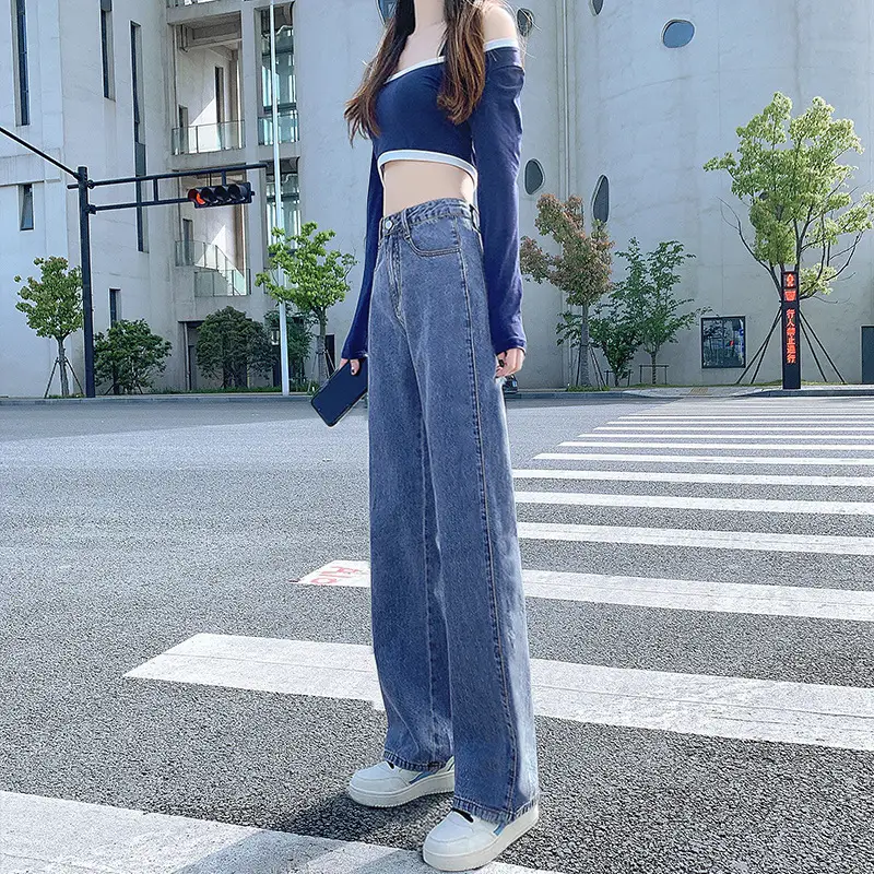 Women's High Waist Jeans Set Winter Loose Slim Wide Leg - Image 6