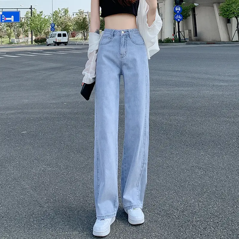 Women's High Waist Jeans Set Winter Loose Slim Wide Leg - Image 3