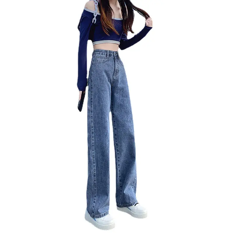 Women's High Waist Jeans Set Winter Loose Slim Wide Leg - Image 7