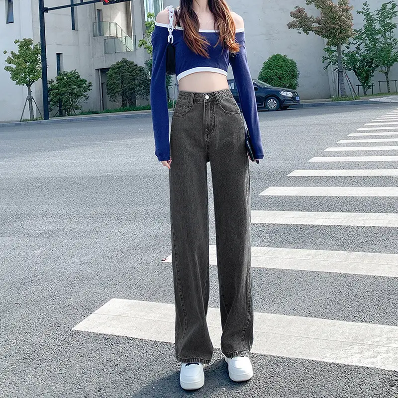Women's High Waist Jeans Set Winter Loose Slim Wide Leg - Image 4