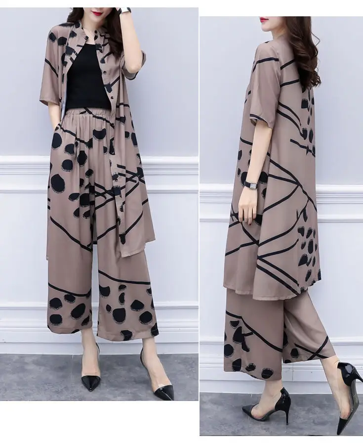 2-piece Printed Loose Slimming Suit Beige Black — feature 13