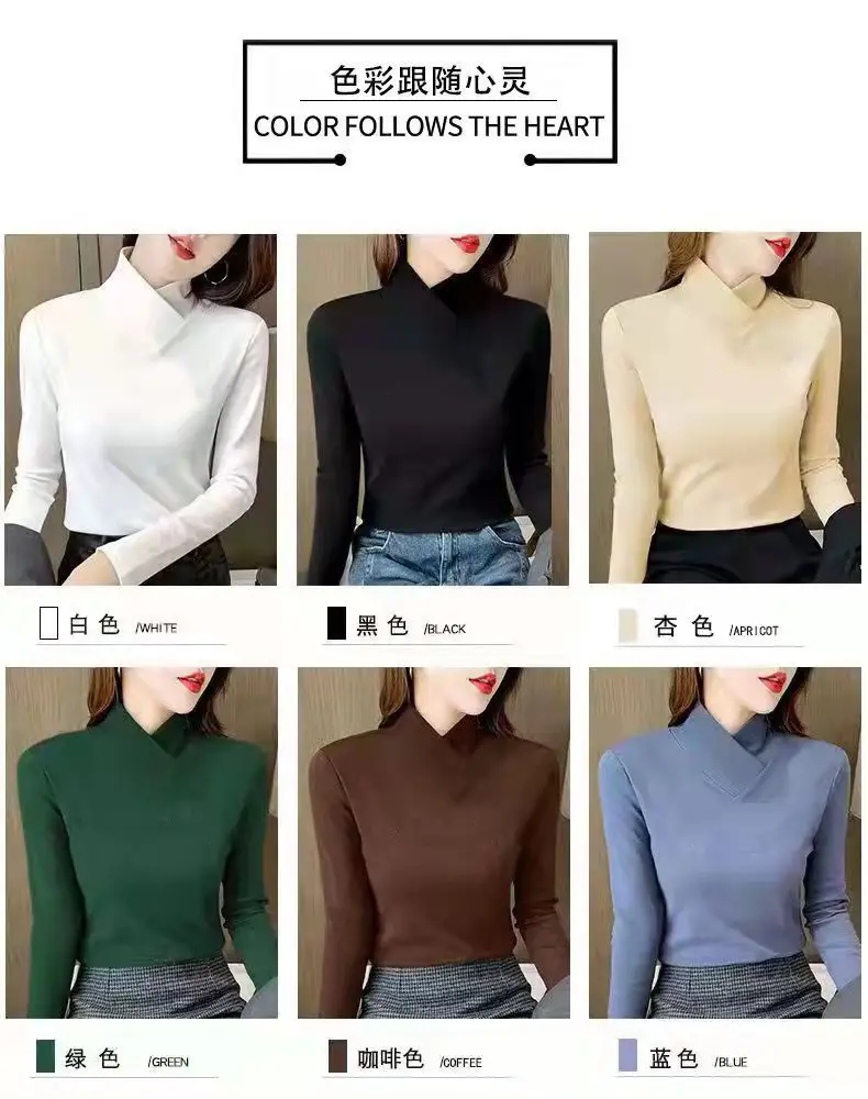 2026 Solid Blue Slim Fit Thermal Long Sleeve Turtleneck Women Top — feature 2