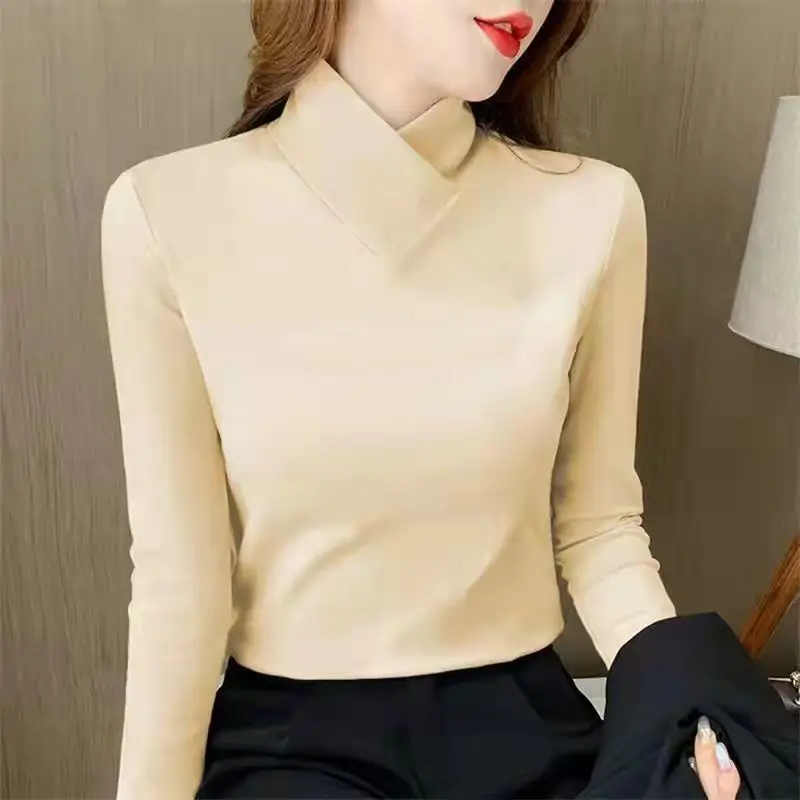 2026 Solid Blue Slim Fit Thermal Long Sleeve Turtleneck Women Top — feature 9