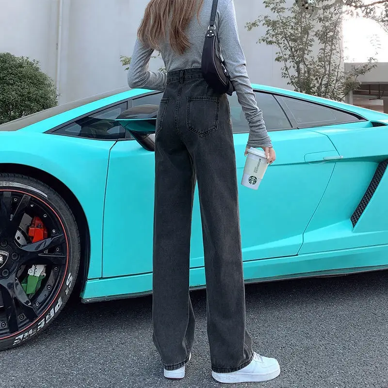 Women Wide Leg Jeans Mint Green 2021 New Autumn Winter - Image 9