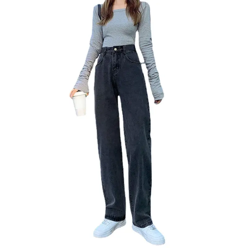 Women Wide Leg Jeans Mint Green 2021 New Autumn Winter - Image 10