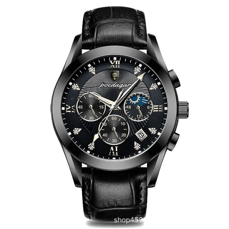 Men's Waterproof Luminous Quartz Watch with Brown Leather Belt - Image 2