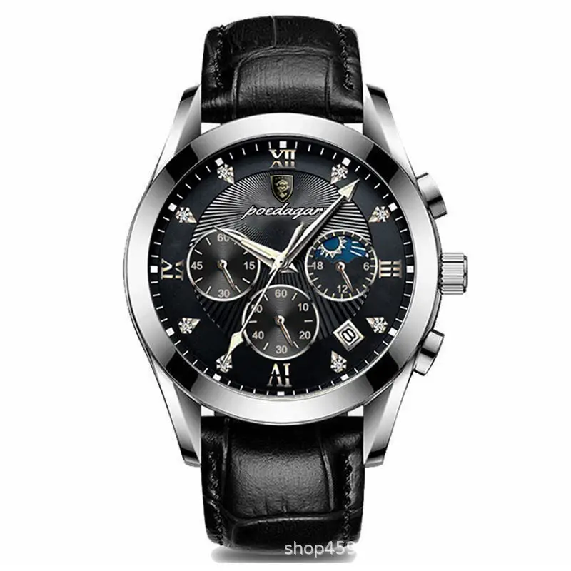 Men's Waterproof Luminous Quartz Watch with Brown Leather Belt - Image 3