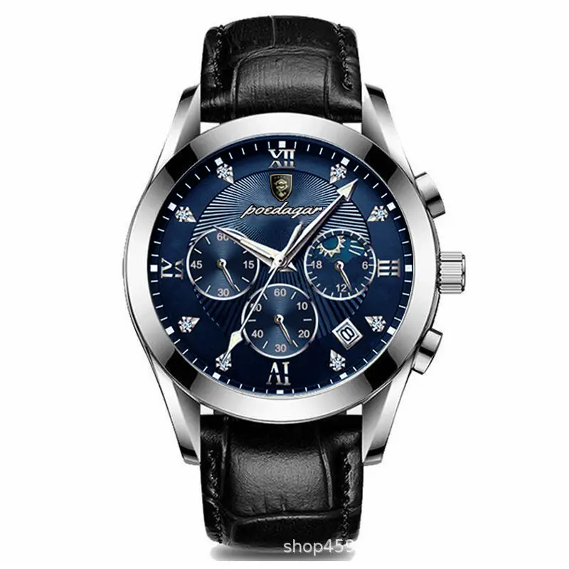 Men's Waterproof Luminous Quartz Watch with Brown Leather Belt - Image 4