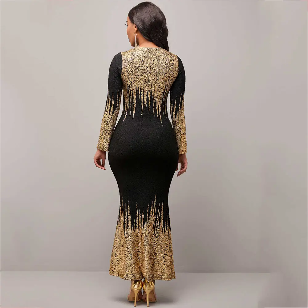 2025 Hot Stamped Fishtail Dress Blue Long Sleeve - Image 6