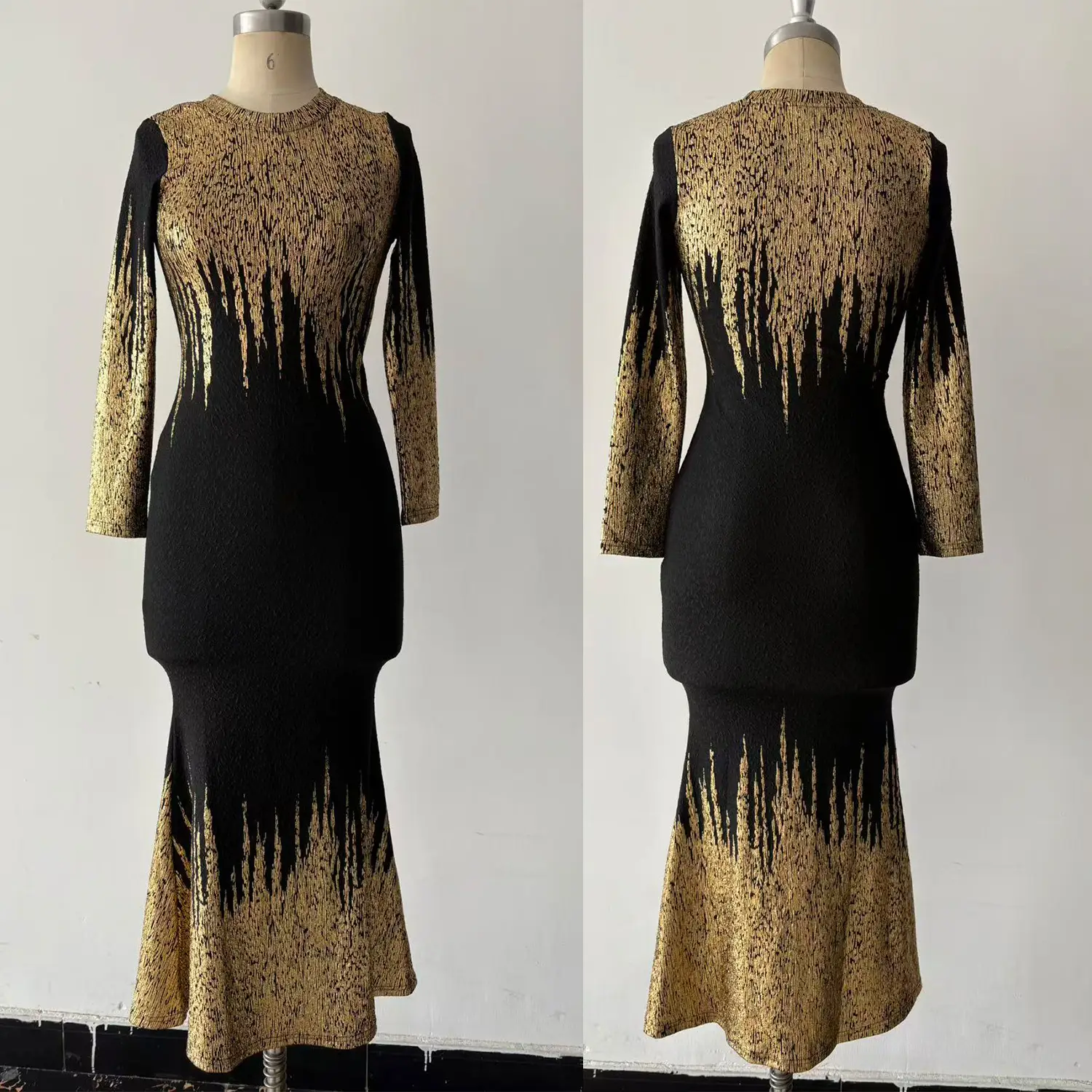 2025 Hot Stamped Fishtail Dress Blue Long Sleeve — feature 4