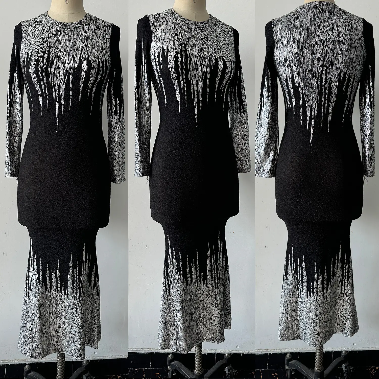 2025 Hot Stamped Fishtail Dress Blue Long Sleeve — feature 5