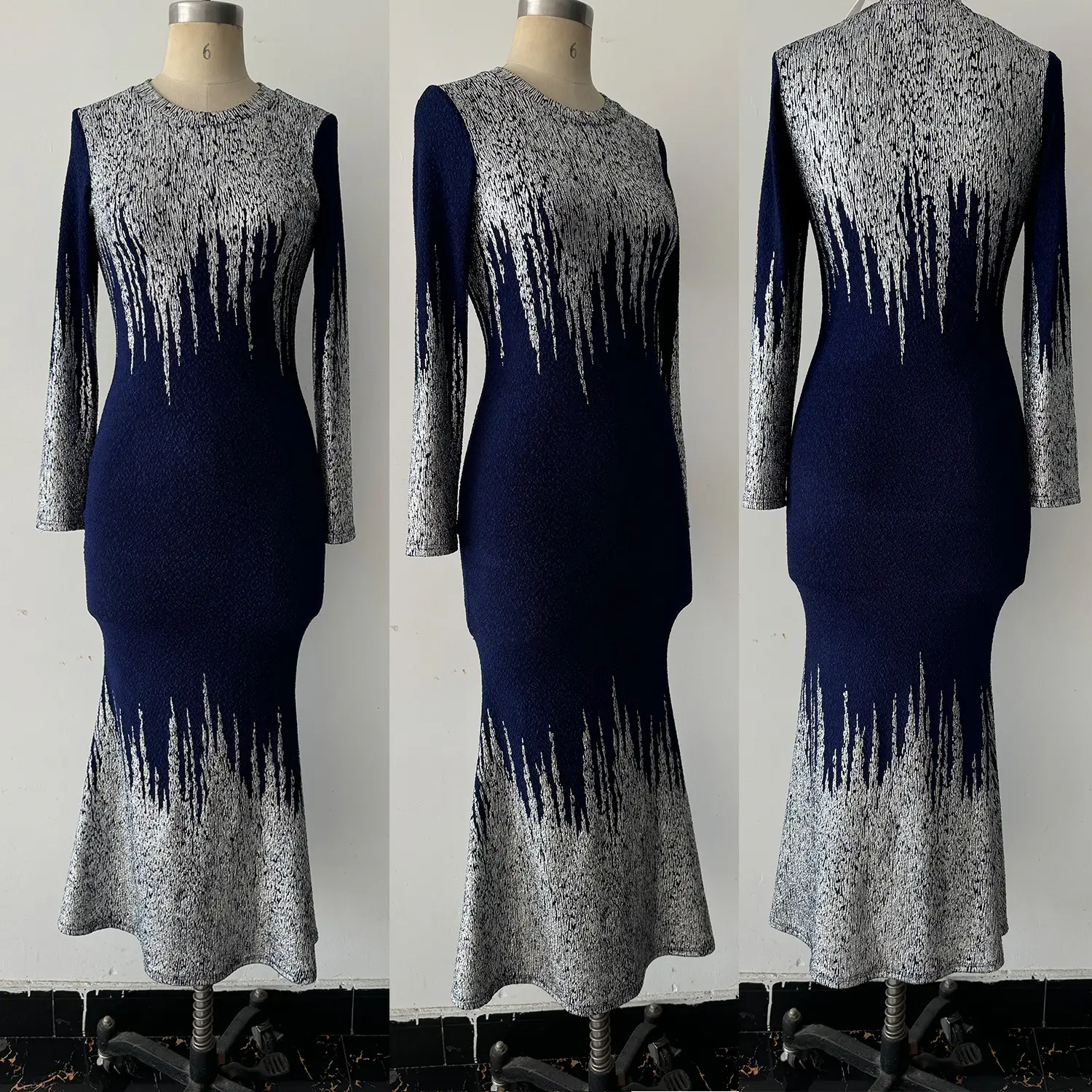 2025 Hot Stamped Fishtail Dress Blue Long Sleeve — feature 6