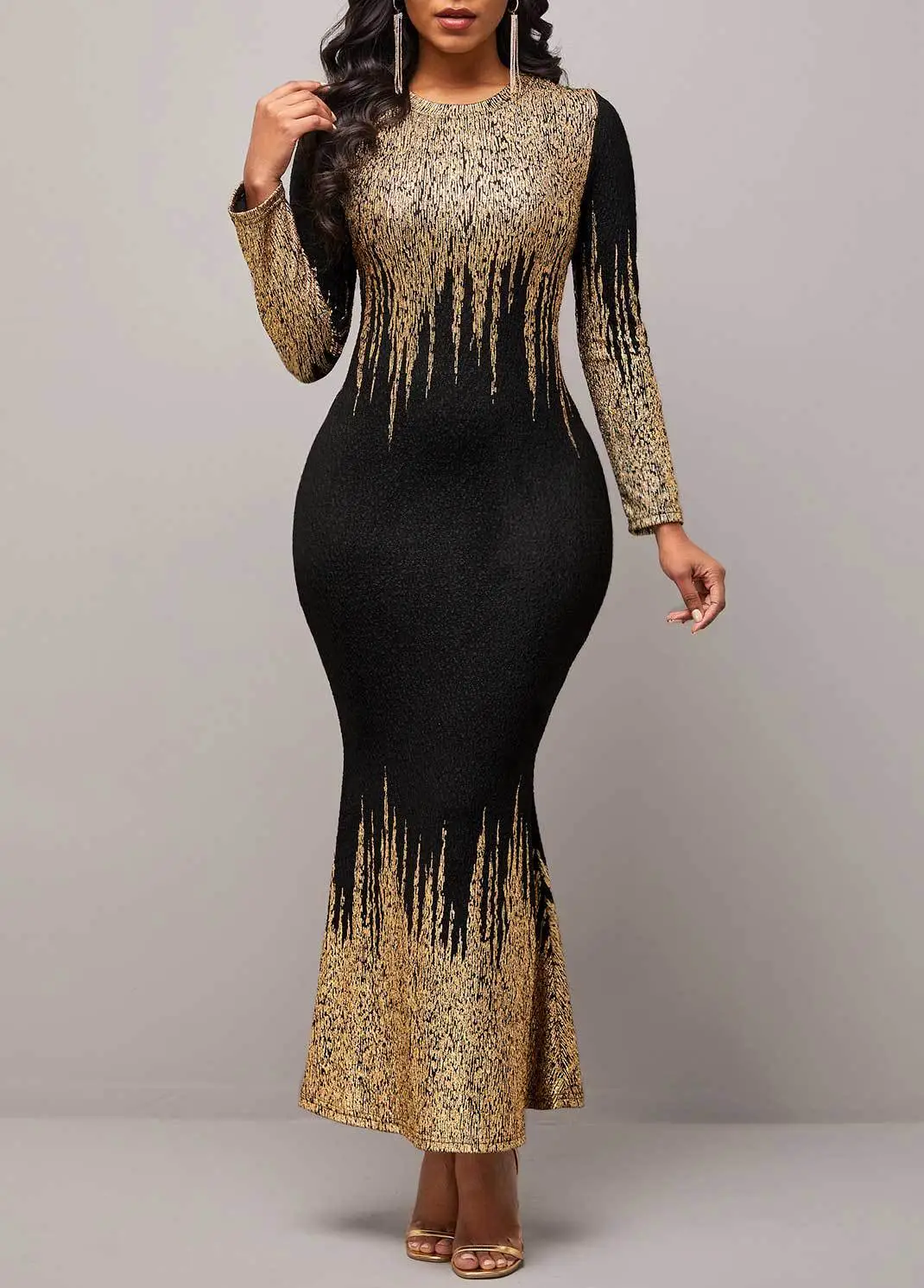 2025 Hot Stamped Fishtail Dress Blue Long Sleeve — feature 9