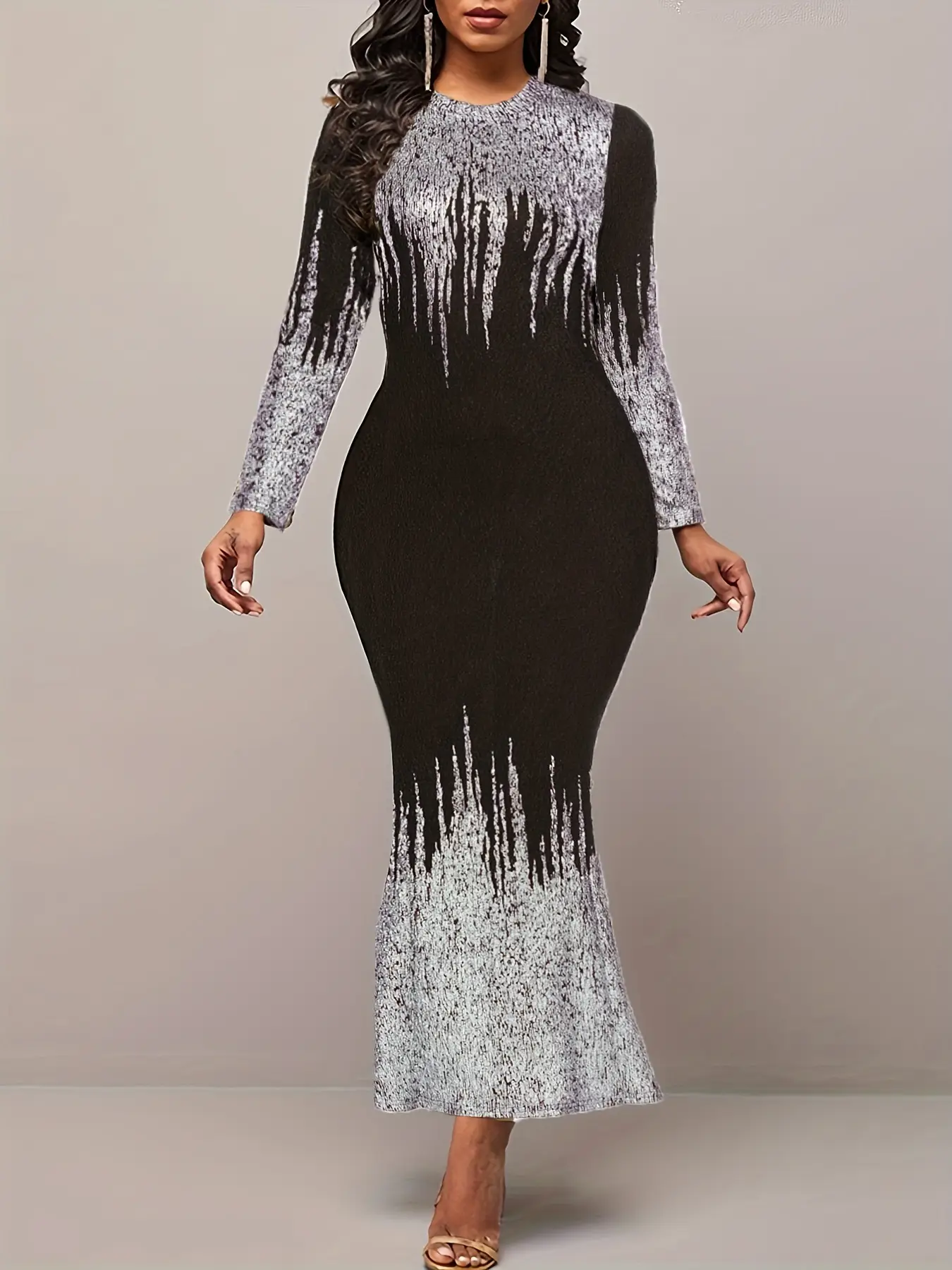 2025 Hot Stamped Fishtail Dress Blue Long Sleeve — feature 13