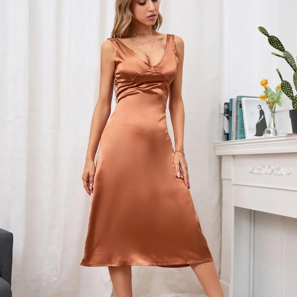 Orange Sexy Halter Backless Knitted Tank Dress for Women — feature 5