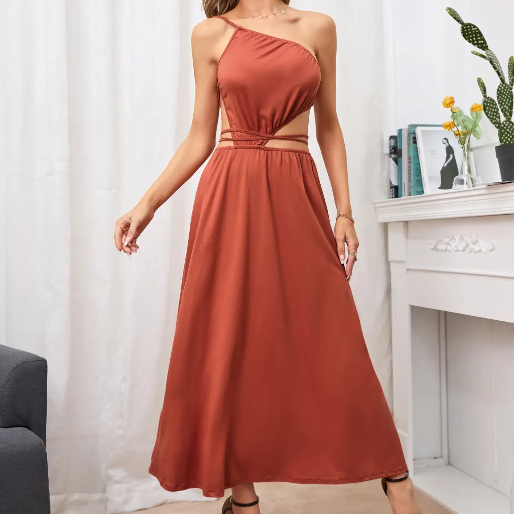 Orange Sexy Halter Backless Knitted Tank Dress for Women — feature 6